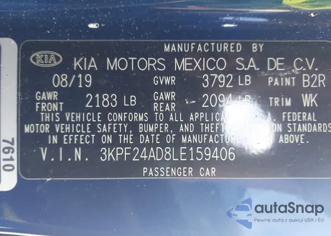 2020 Kia Forte Lxs from USA, damaged, VIN 3KPF24AD8LE159406